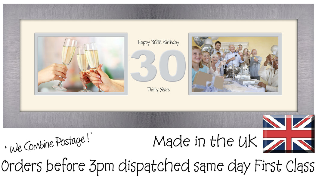 30th Birthday Photo Frame Thirtieth Gift Takes Two 6”x4” Landscape Photos 1223A 450mm x 151mm mount size  , Choices of frames & Borders